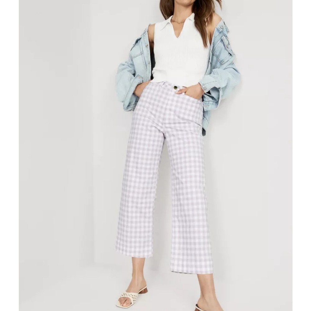 OLD NAVY Retro Gingham High-Waisted Cropped Wide-Leg Chino Pants‎ 10 Tall - Picture 5 of 10
